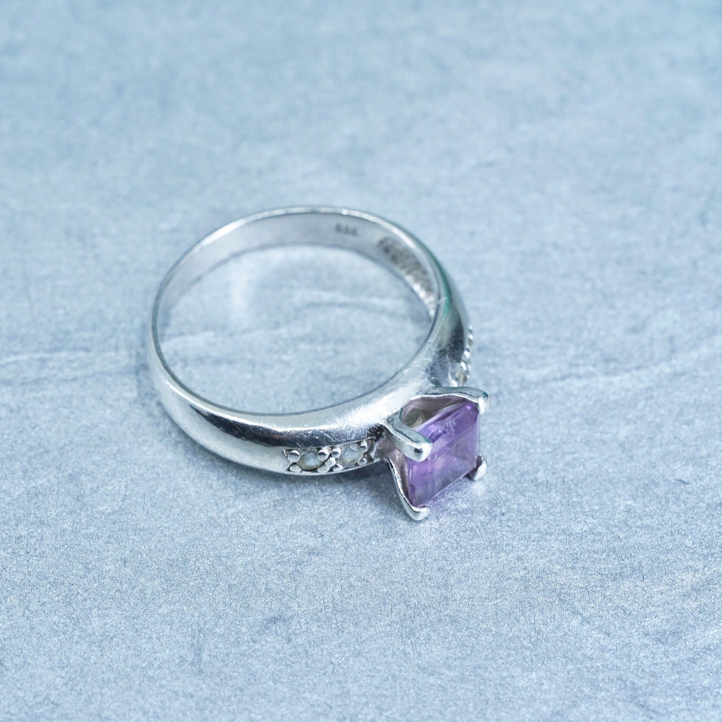 Size 11, vintage Sterling 925 silver handmade ring with amethyst and diamond