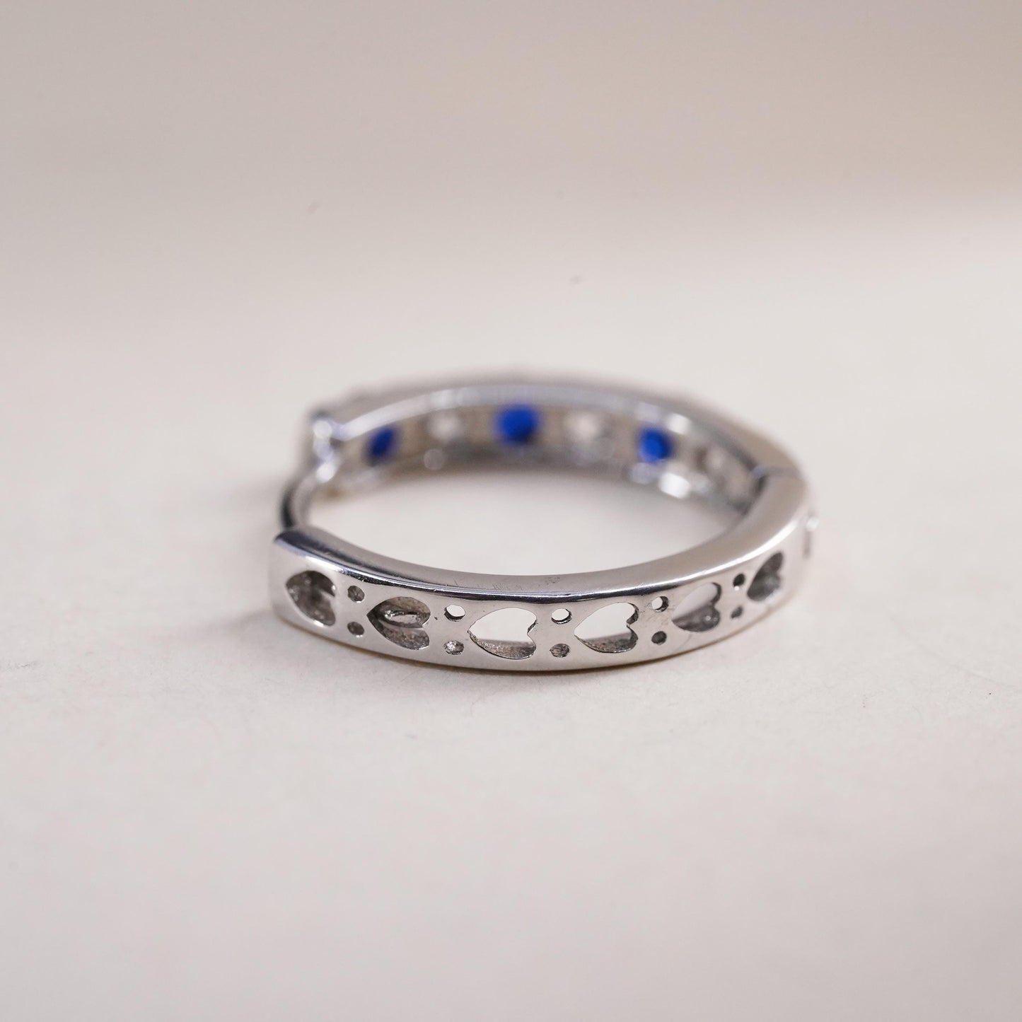 0.75”, sterling silver single earring, 925 huggie hoop with sapphire and cz