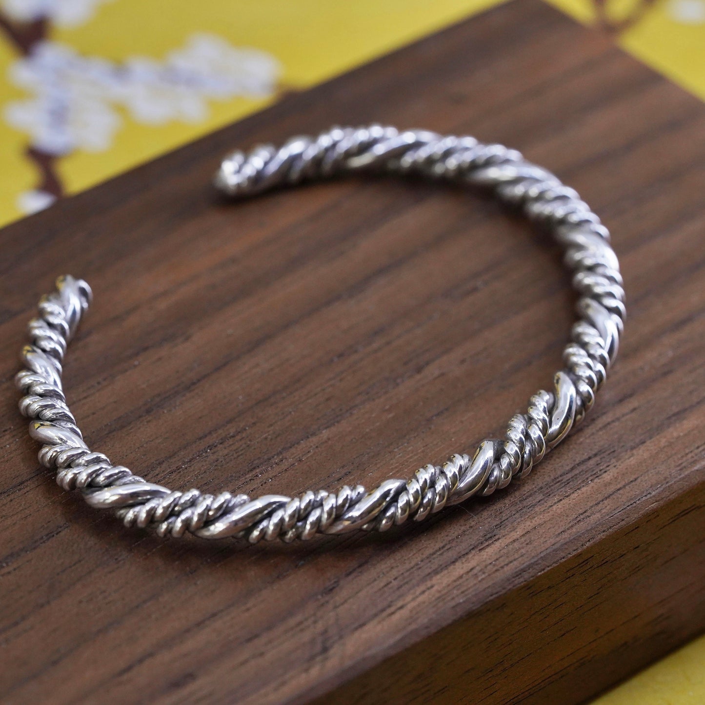 6”, Vintage Sterling silver handmade bracelet, 925 twisted cable cuff