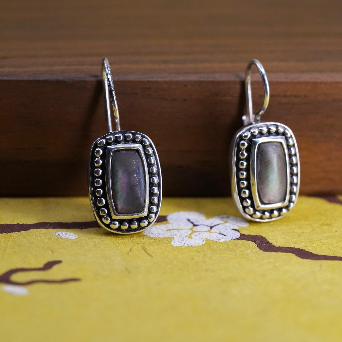 Vintage Sterling 925 silver handmade earrings with abalone and beads around