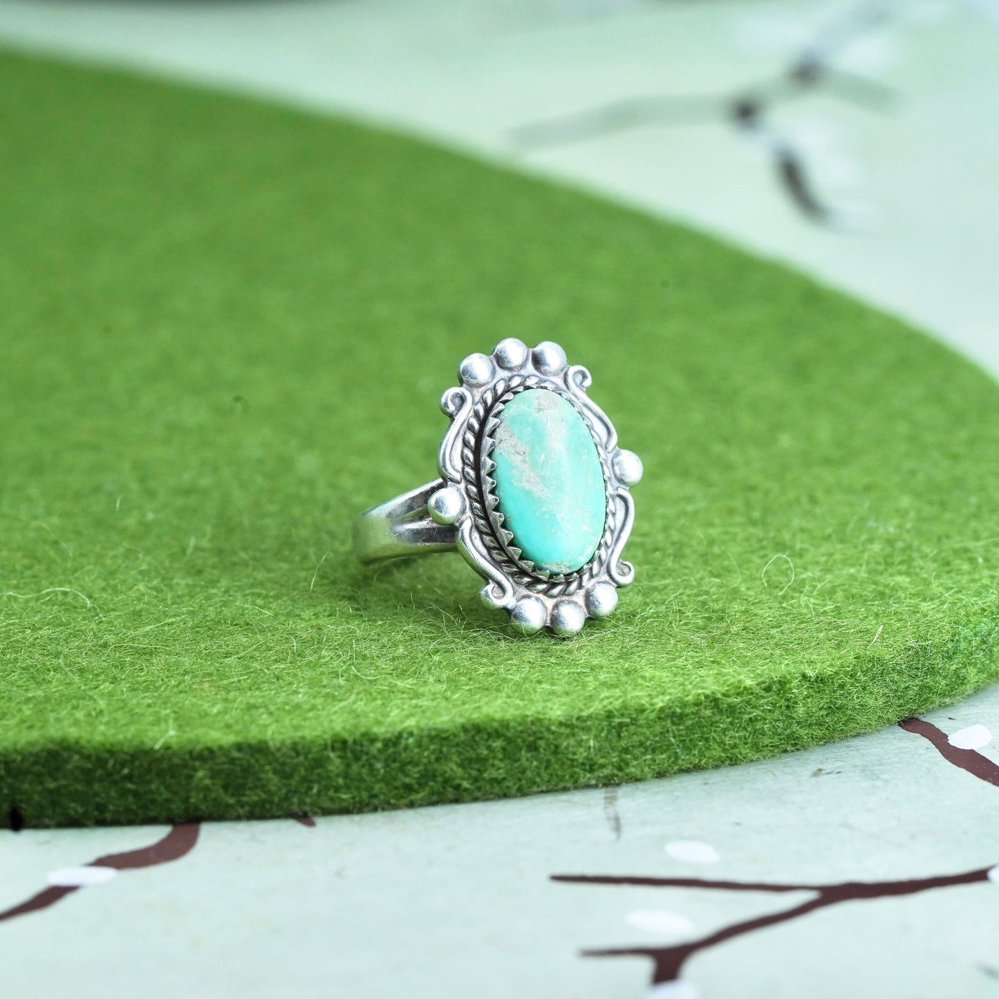 Size 4.25, Native American bell trading post sterling silver ring 925 turquoise