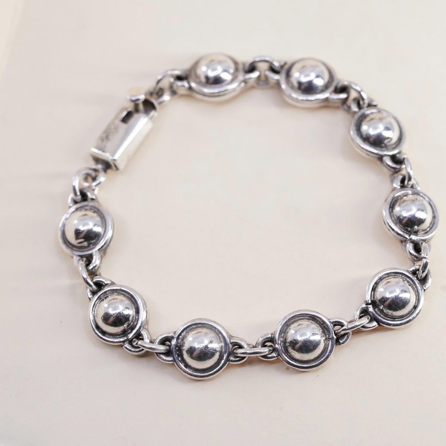 7.25", southwestern Mexican sterling 925 silver handmade beaded chain bracelet