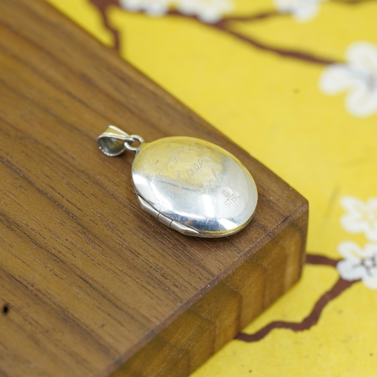Vintage Sterling silver handmade pendant, textured 925 oval photo locket