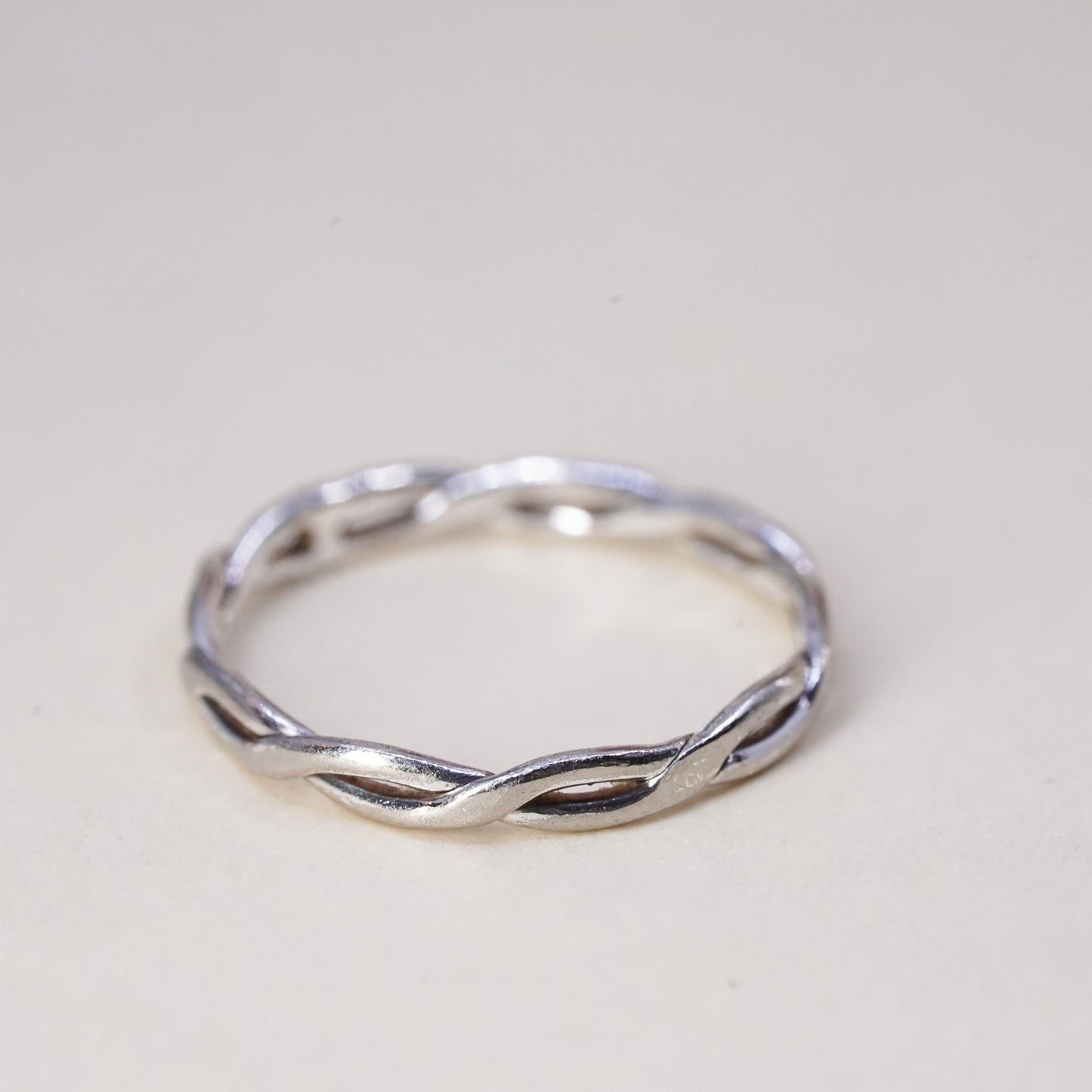 Size 5.5, vintage sterling silver handmade ring, 925 band with woven pattern