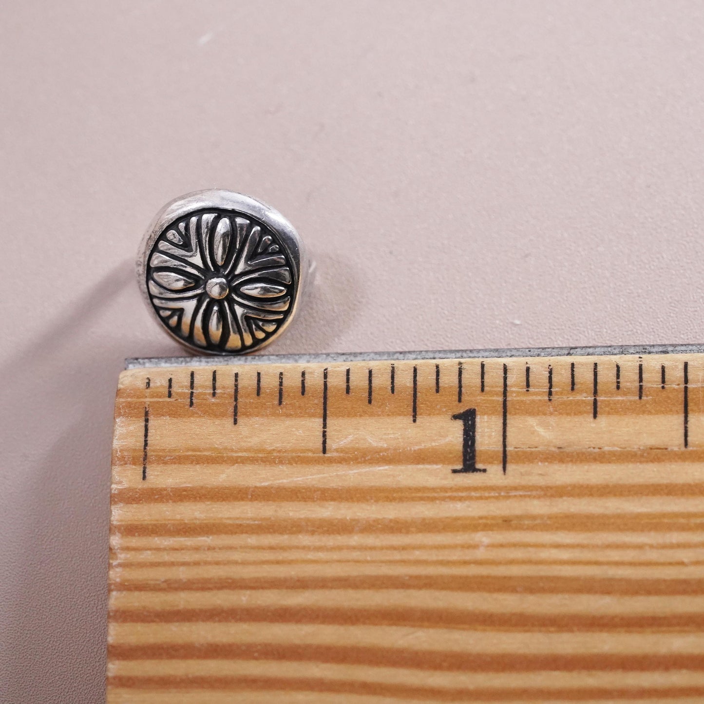 Vintage sterling silver handmade pendant, 925 textured circle charm