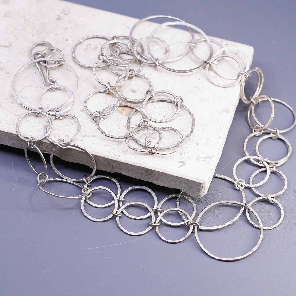 40", vintage Sterling silver extra long sweater necklace, huge 925 circle chain