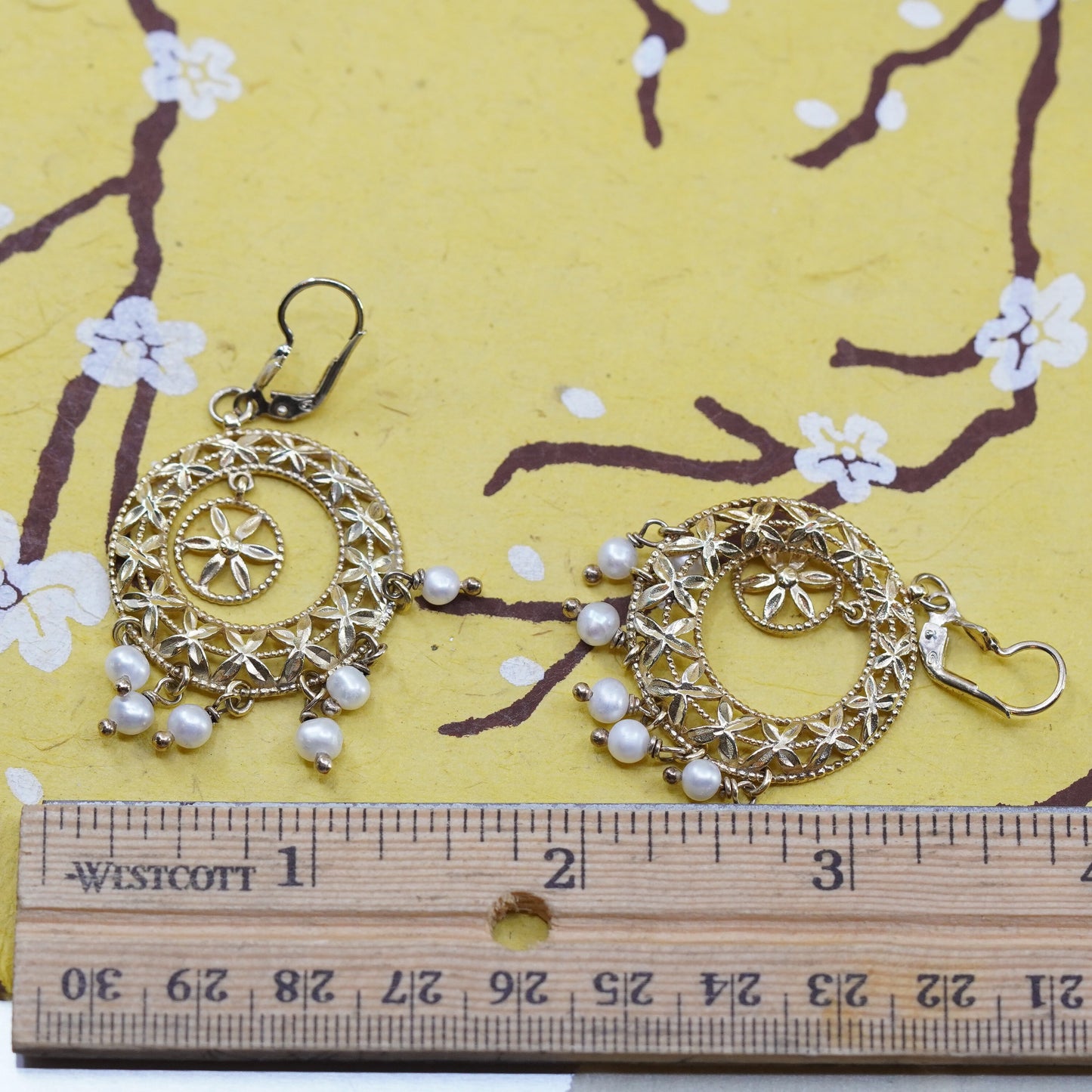 vermeil gold Sterling silver handmade earrings, 925 Bali Filigree circle pearl