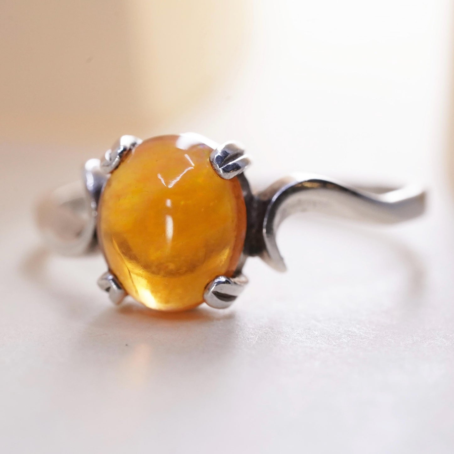 Size 10, Vintage Sterling silver handmade ring with fire opal, 925 silver band