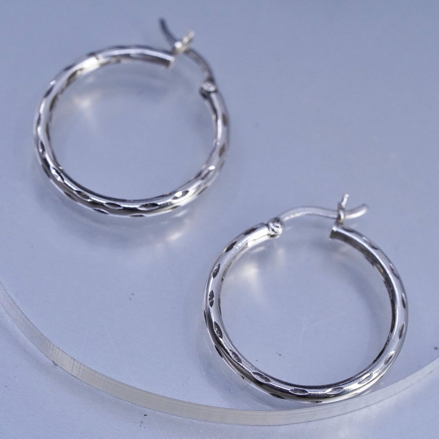 1”, vintage Sterling silver handmade earrings, textured 925 hoops