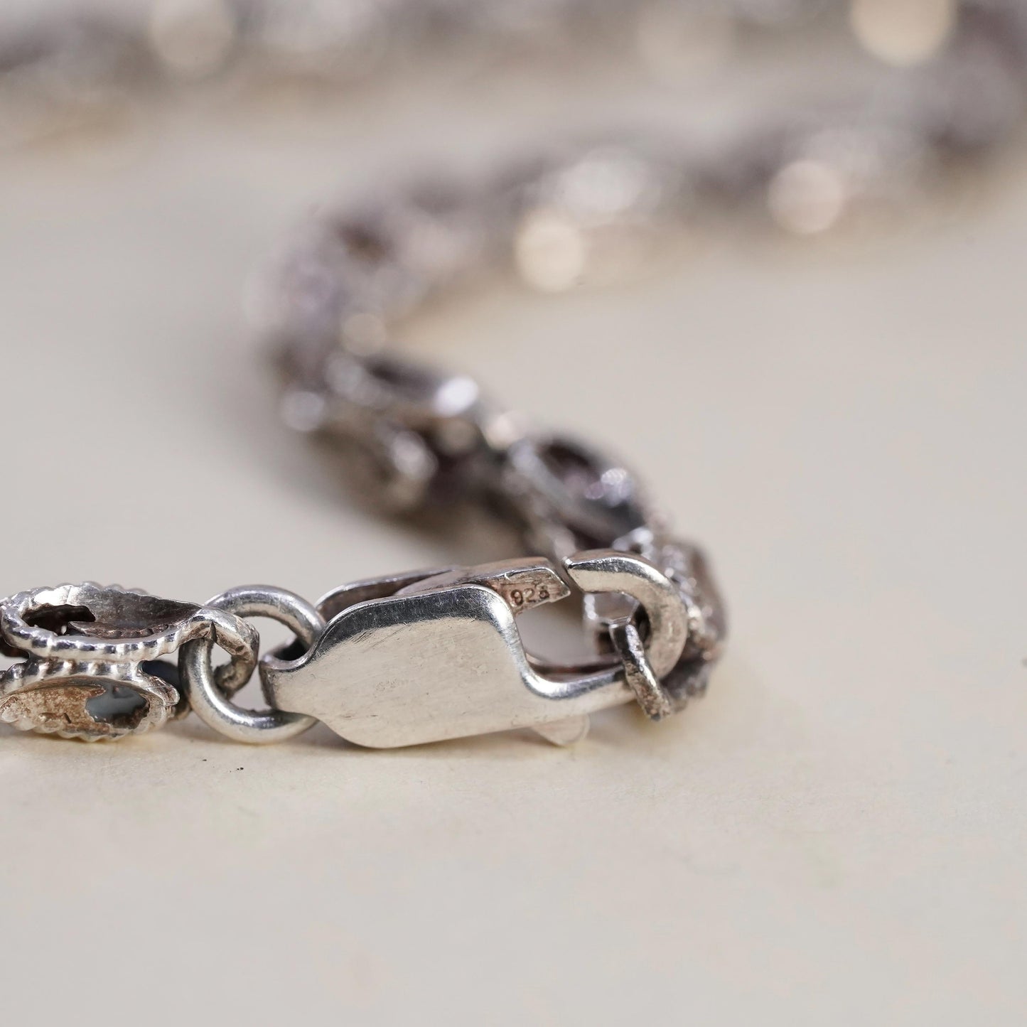 7.75", VTG Sterling 925 Silver Marquise Chain, Textured Organic Leaf Bracelet