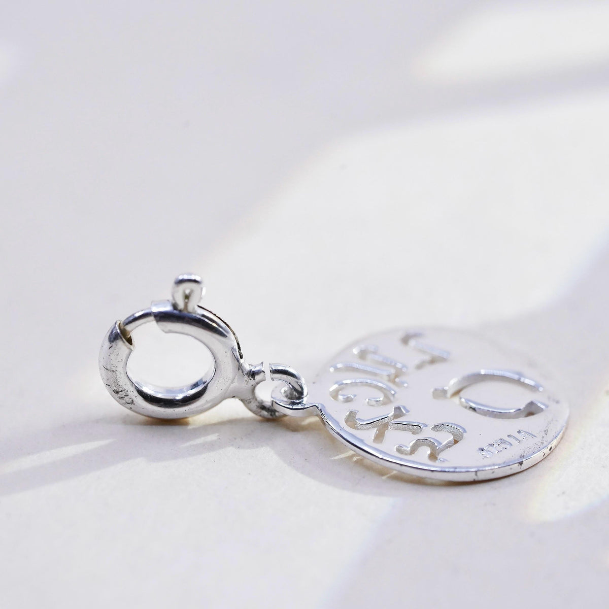 Vintage sterling silver 925 charm pendant, lucky wishbone openwork cutout charm