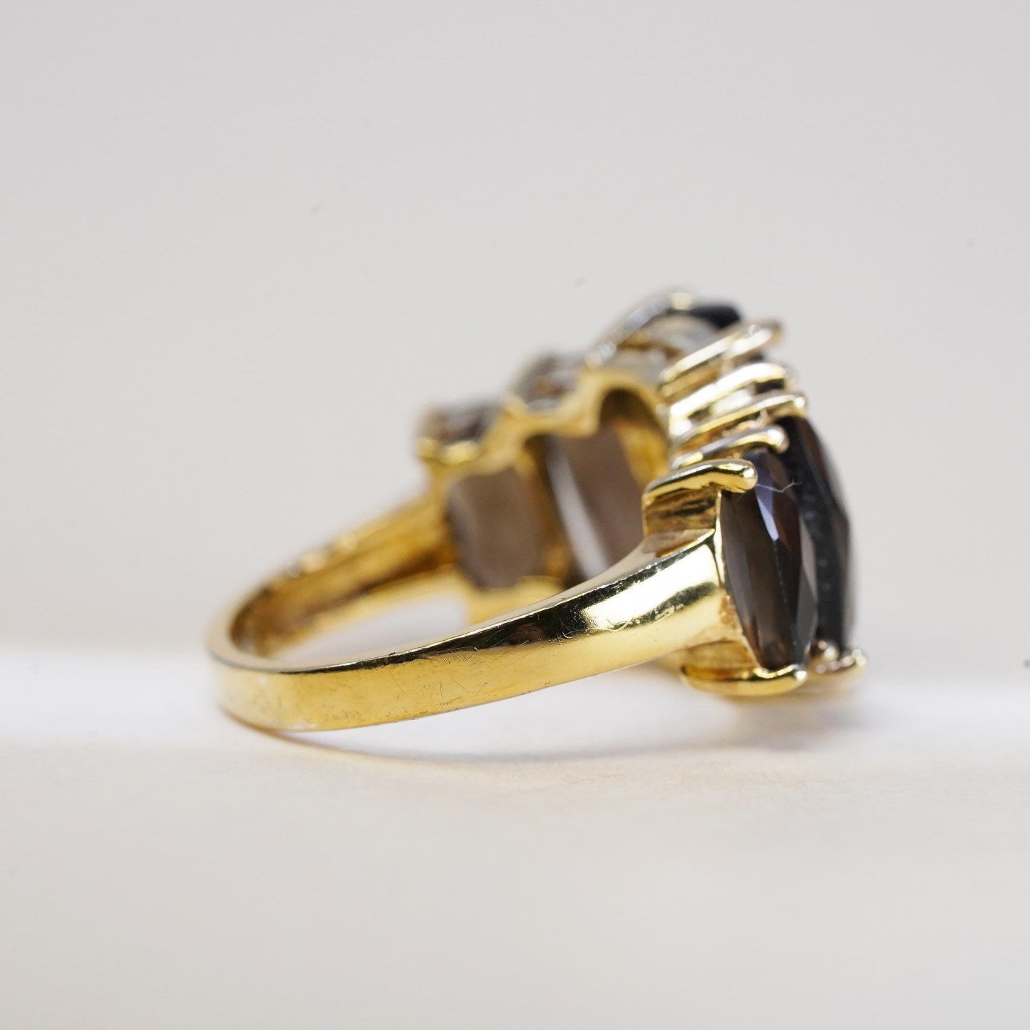 Size 6.25, Gold Plated 925 Sterling Silver Smoky Quartz Ring Cocktail Ring