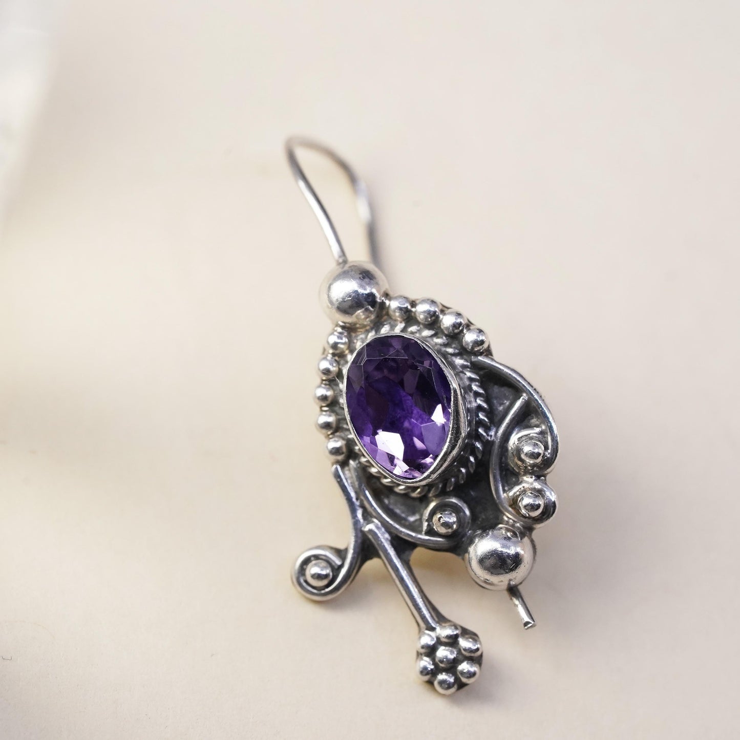 Southwestern sterling silver 925 handmade single earring with amethyst