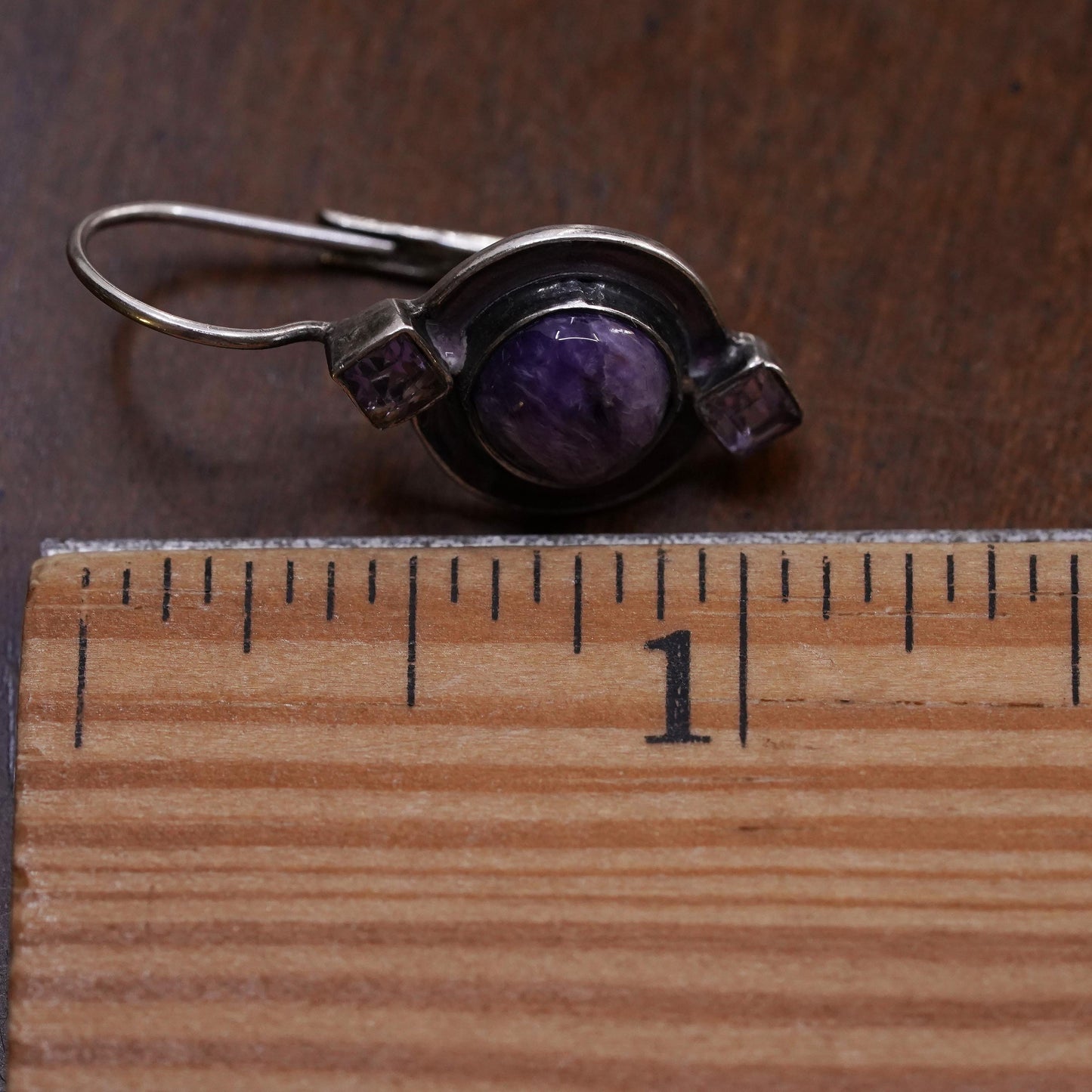 Southwestern sterling silver 925 single earring with amethyst and lever back