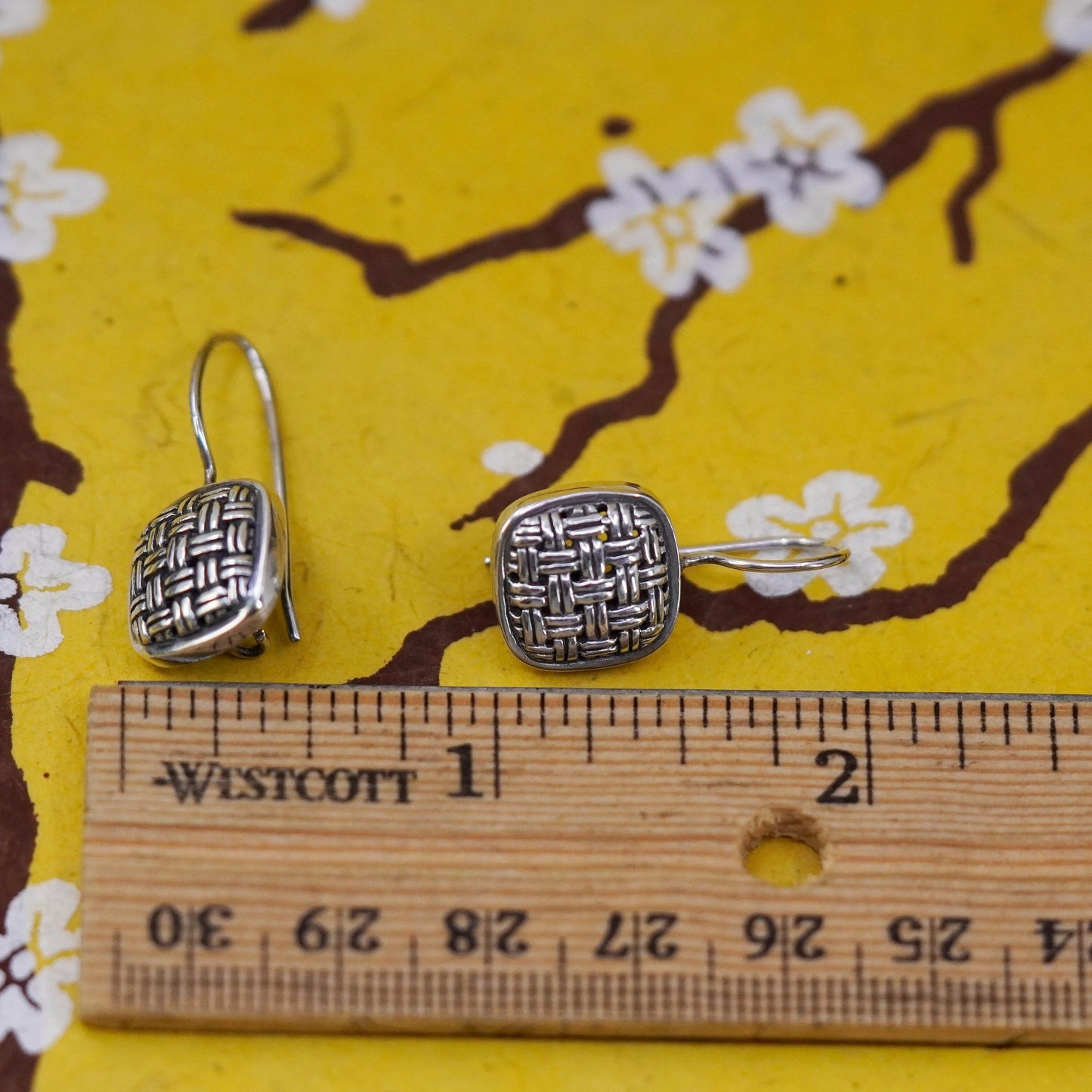 Vintage 925 Sterling Silver handmade square Earrings