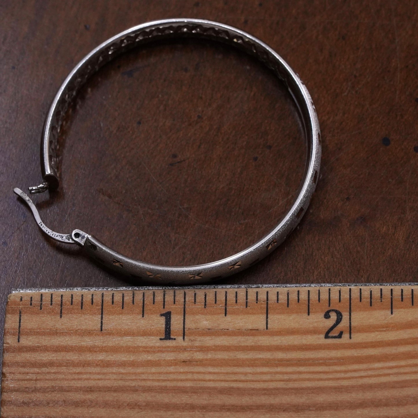 1.75", Vintage sterling silver loop single earring, flatten wide textured hoop