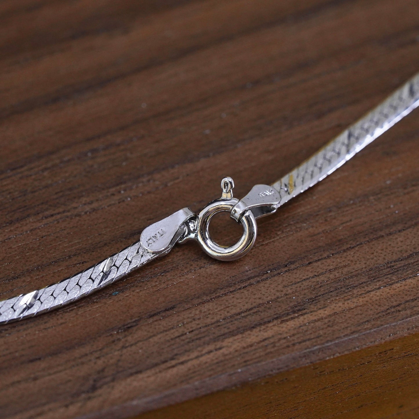 16", Sterling silver herringbone chain, Italy 925 necklace with ribbon pendant