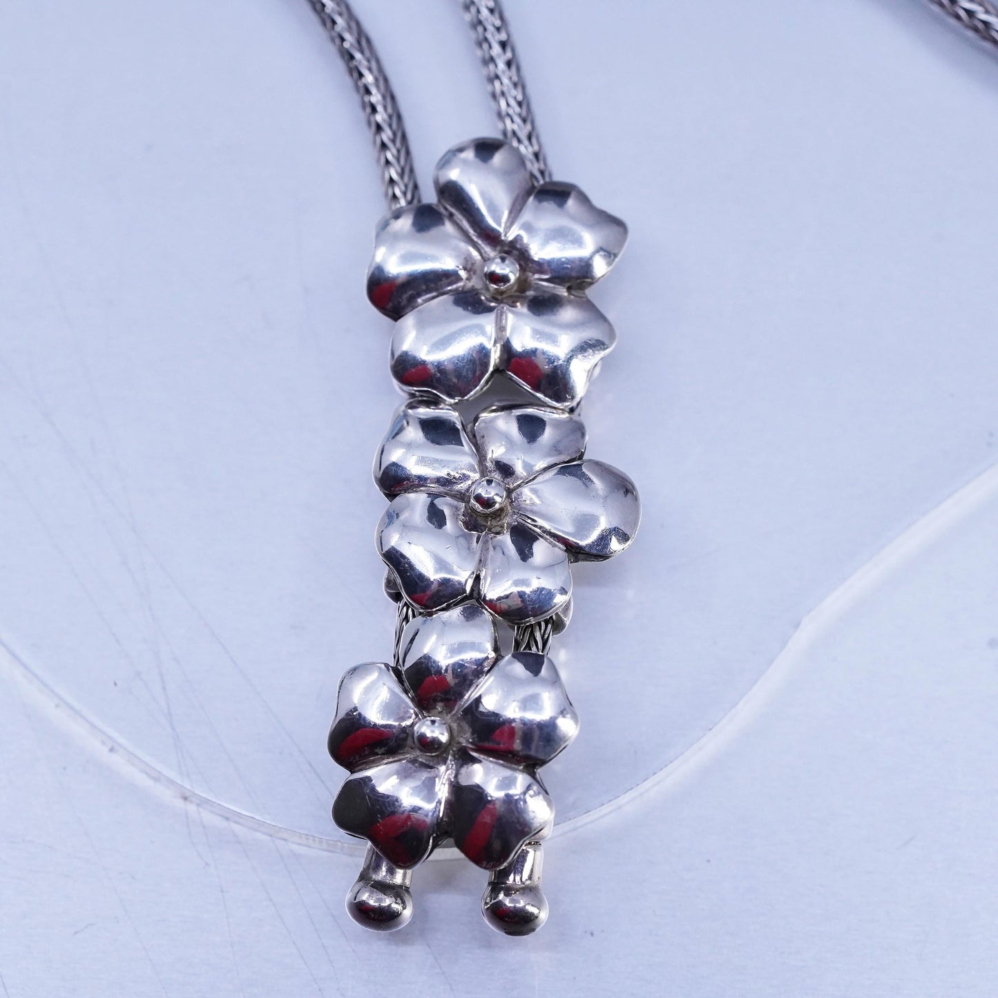 24” 3mm, vintage Sterling 925 silver wheat chain necklace flower slide pendants