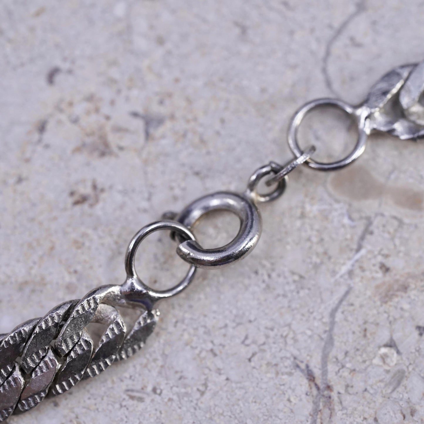 24", vintage Sterling silver handmade necklace, flatten textured 925 curb chain
