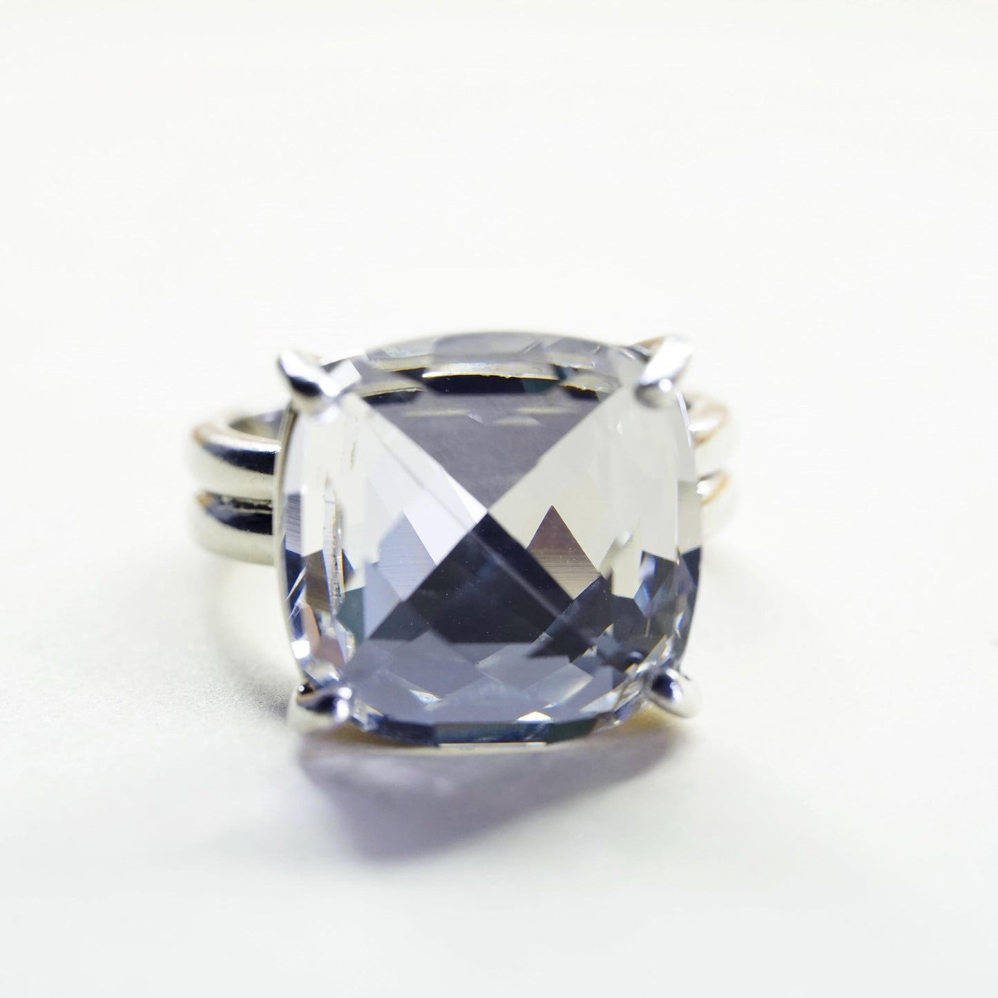 Size 8.25, Vintage Sterling 925 silver statement ring with cushion cut cz