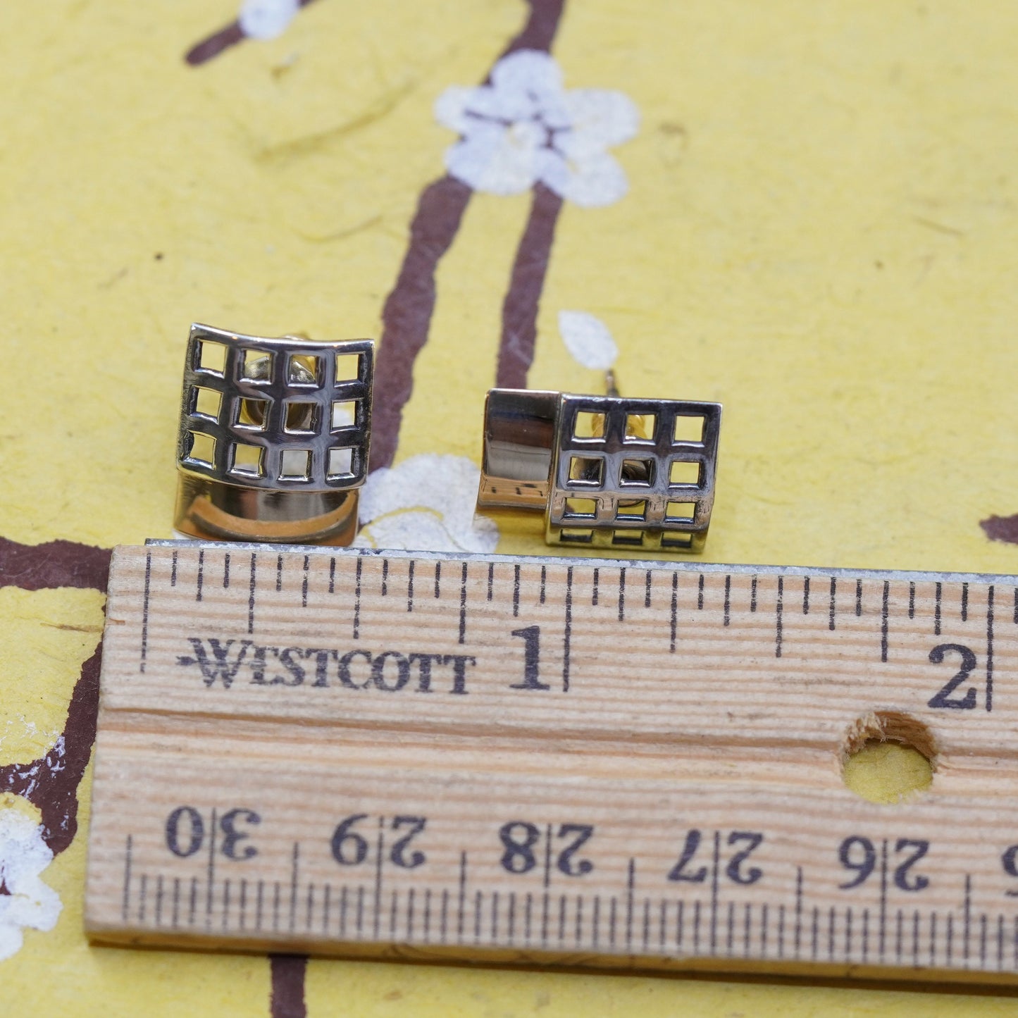 Vintage 14K accent with Sterling silver handmade earrings, modern 925 studs