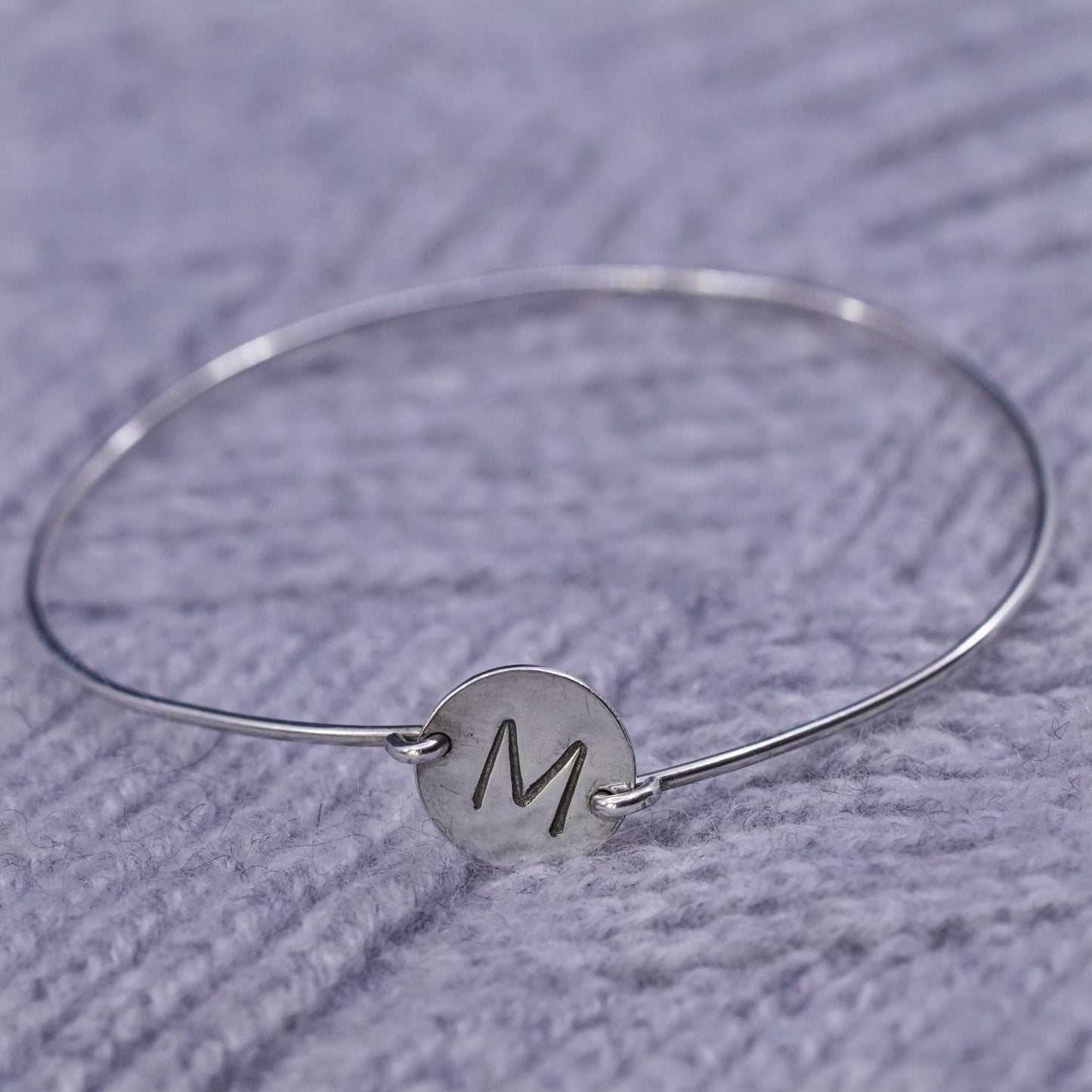 8", vintage Sterling silver handmade bracelet, 925 hinged bangle with letter M