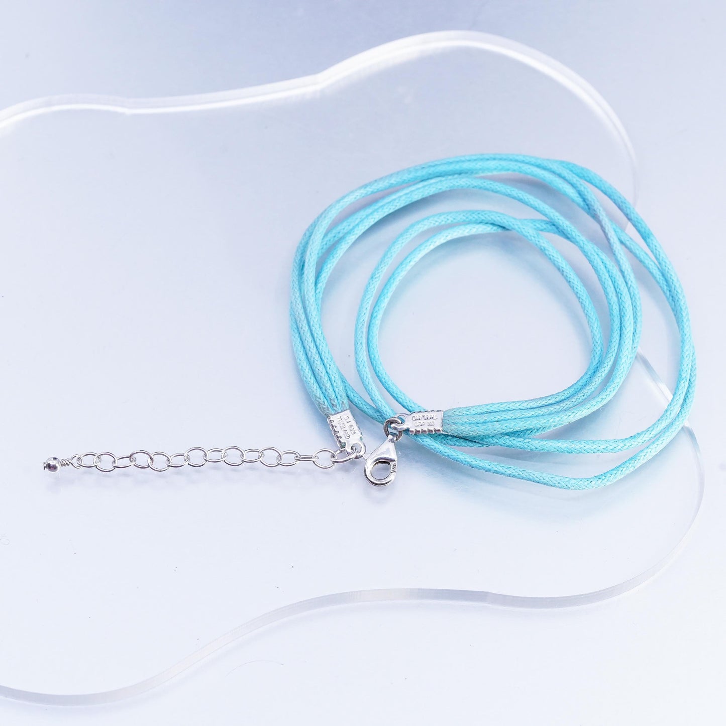 16+2", vintage Sterling 925 silver multi strands blue linen chain necklace