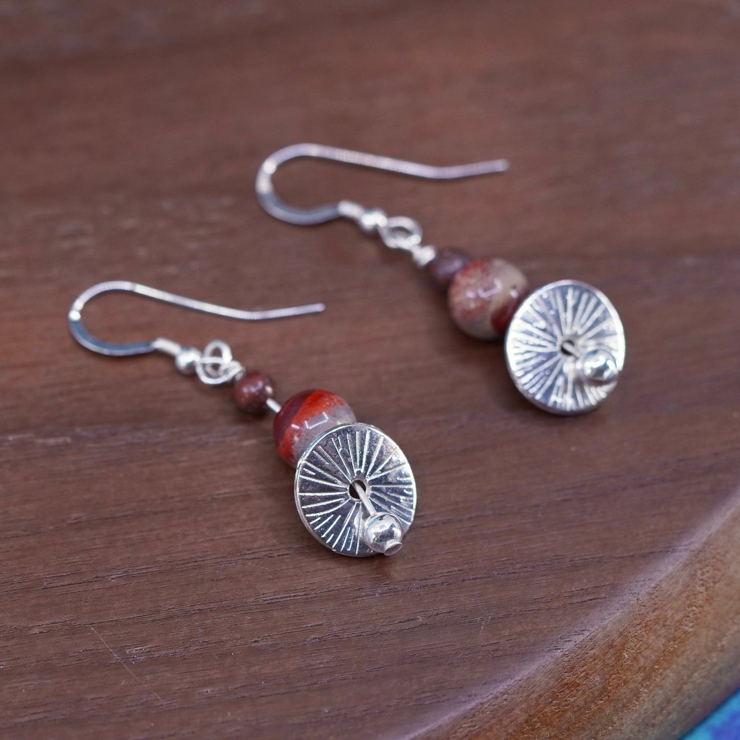 Vintage Sterling silver 925 handmade earrings with agate beads