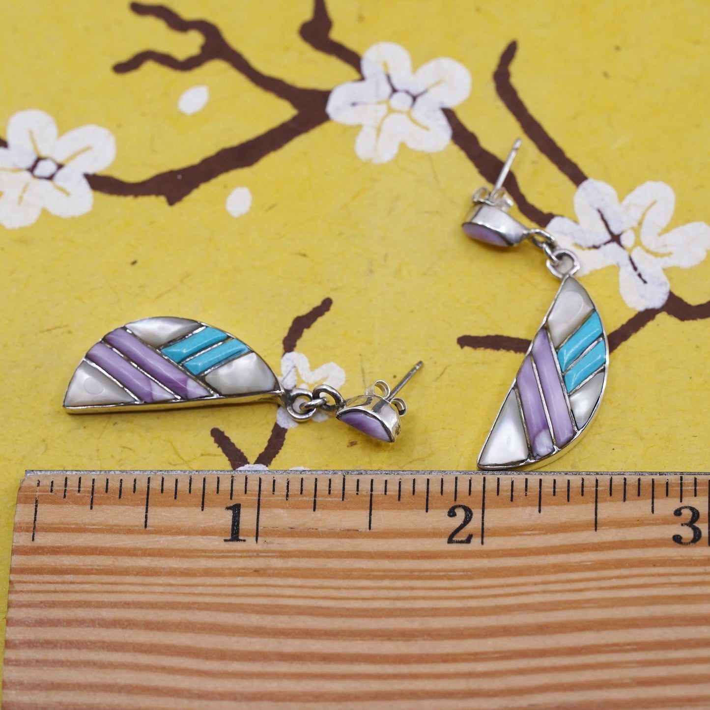 Native American Navajo Sterling silver earrings, southwestern 925 half circle