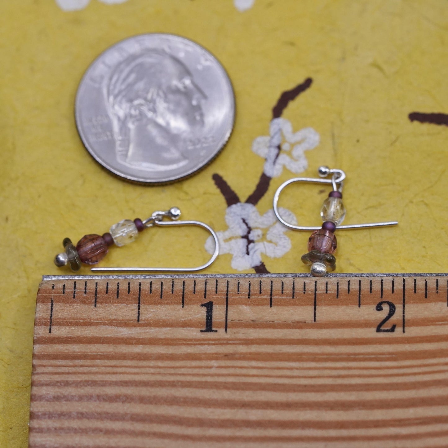 Vintage Sterling silver earrings, solid 925 silver hooks with crystal beads