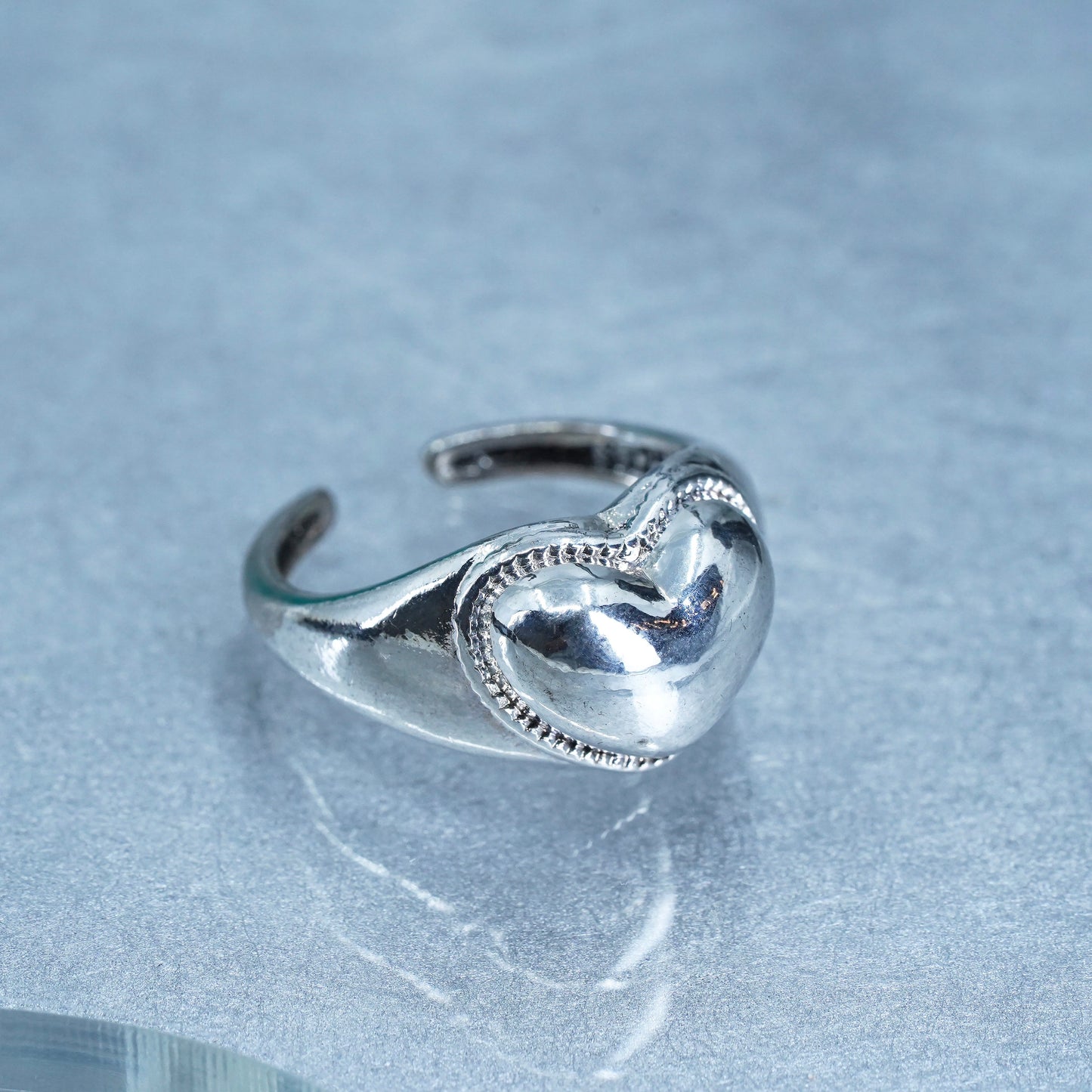 Size adjustable southwestern Sterling 925 silver handmade heart ring, band