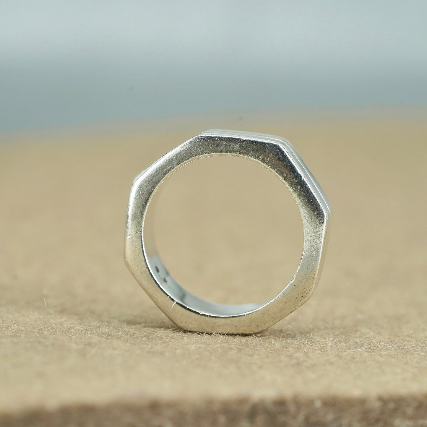 Size 8.5, vintage southwestern Sterling 925 silver statement ring, octagon band