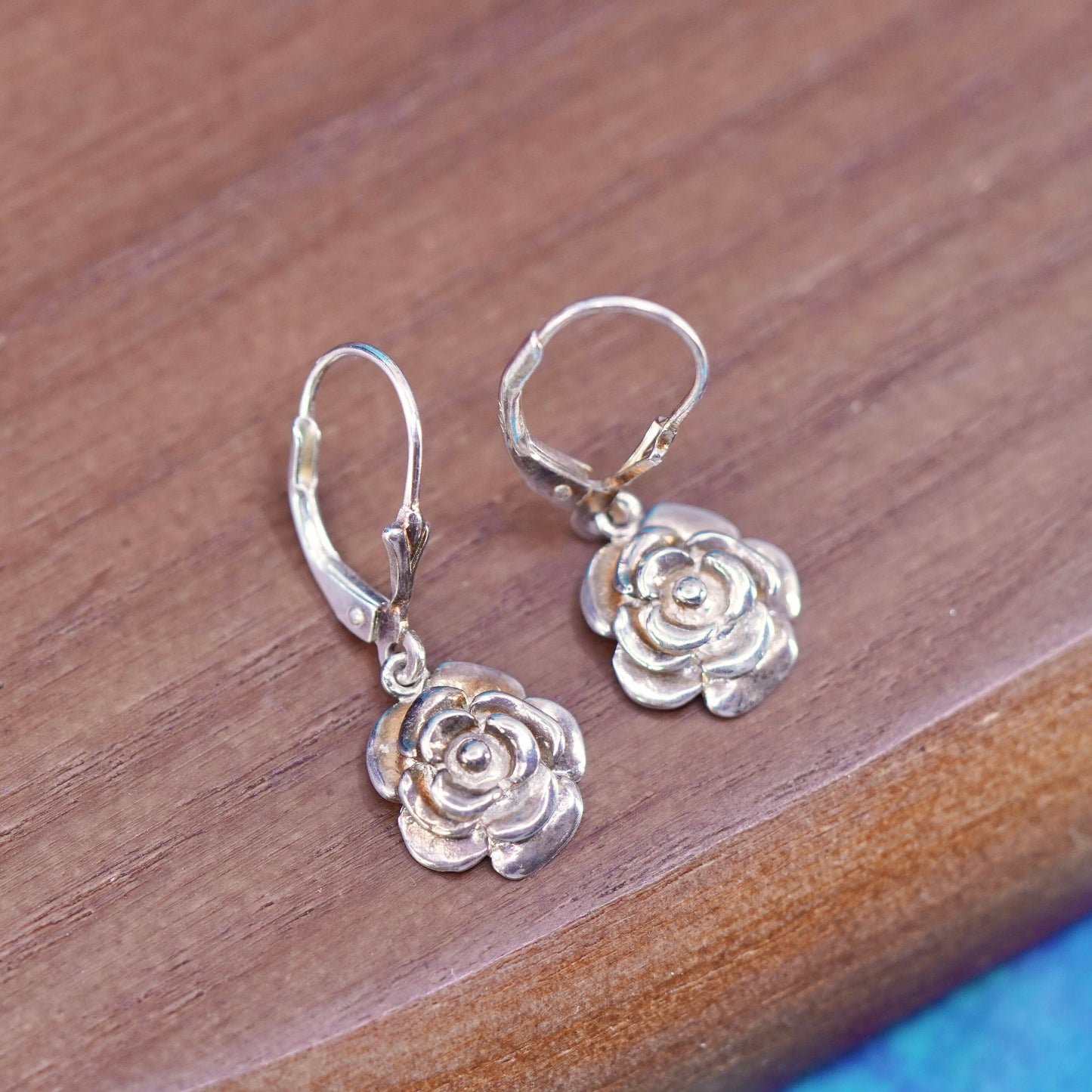 Vintage Sterling silver handmade earrings, 925 flower drops