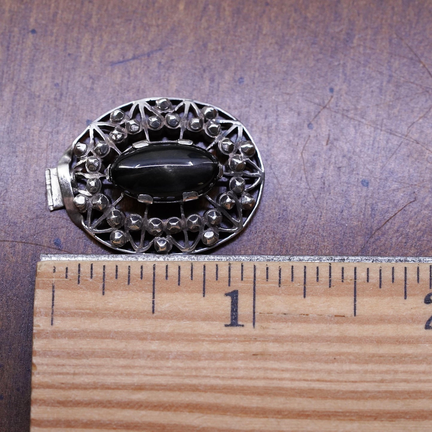 vintage handmade sterling 925 silver pendant oval black star sapphire beads
