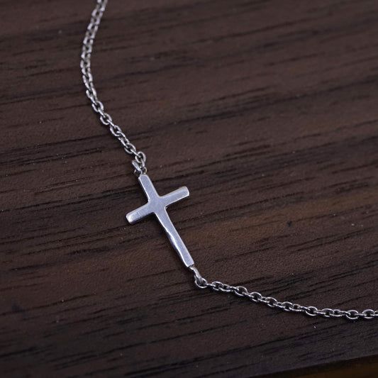 8+1", Vintage Sterling silver handmade bracelet, 925 chain with cross charm