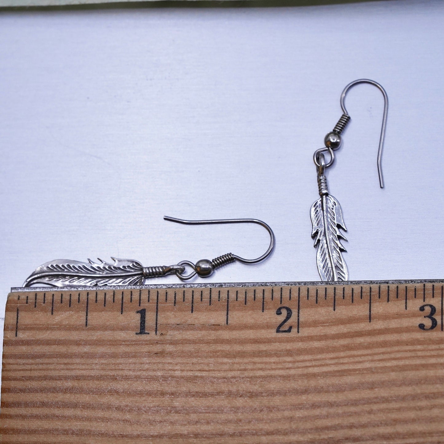 Native American southwestern Sterling 925 silver handmade feather drop earrings