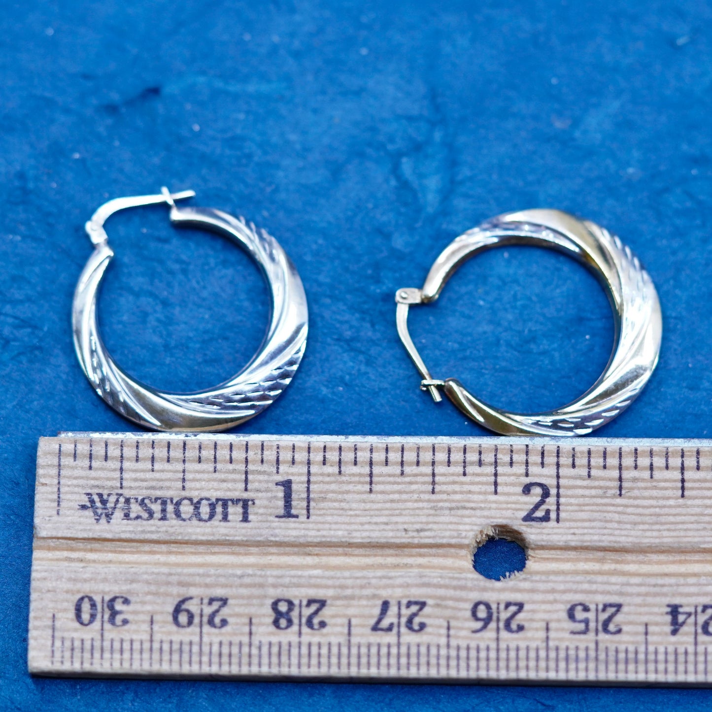1”, 1/20 10K yellow gold over Sterling silver textured hoop earrings 925 huggie