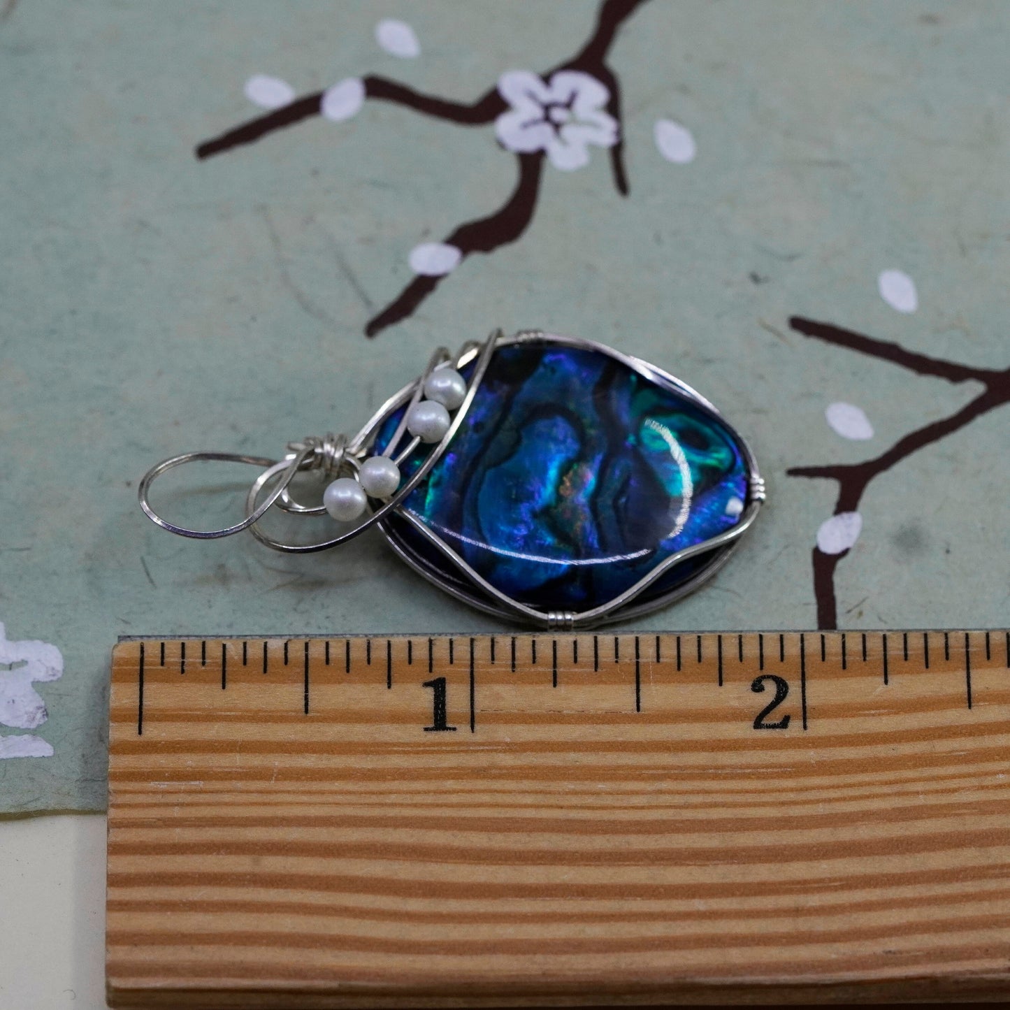 Vintage sterling 925 silver handmade pendant with abalone and pearl