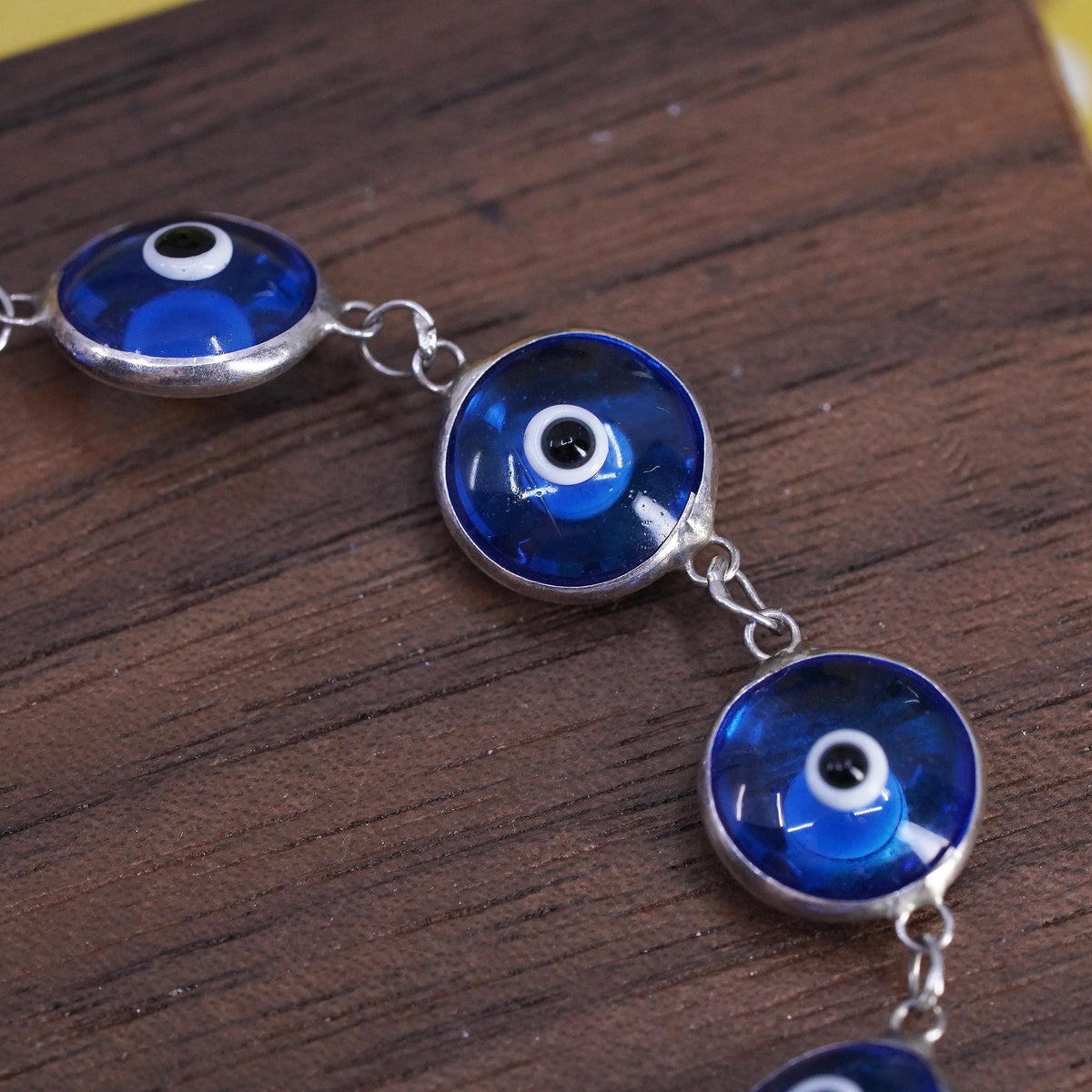 6.75", vintage sterling 925 silver handmade bracelet blue evil eye bracelet