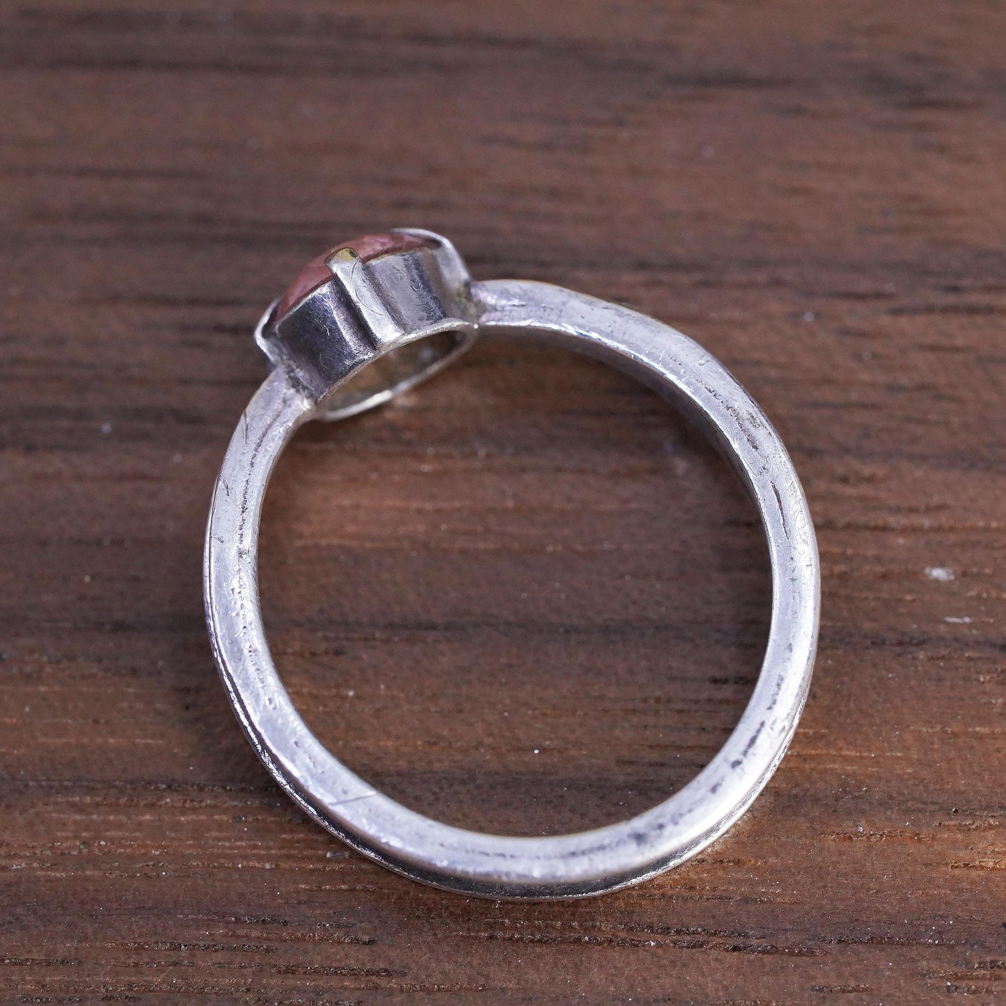 Size 5, vintage Sterling 925 silver handmade ring with pink crystal