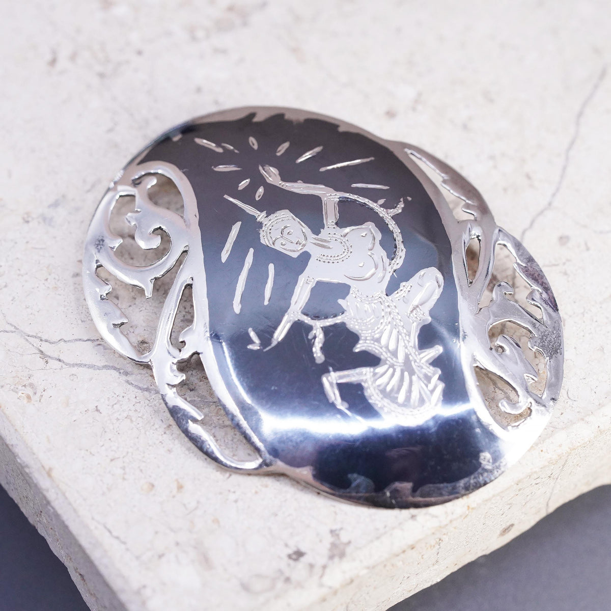 Vintage Siam Sterling silver handmade pin, 925 India goddess brooch