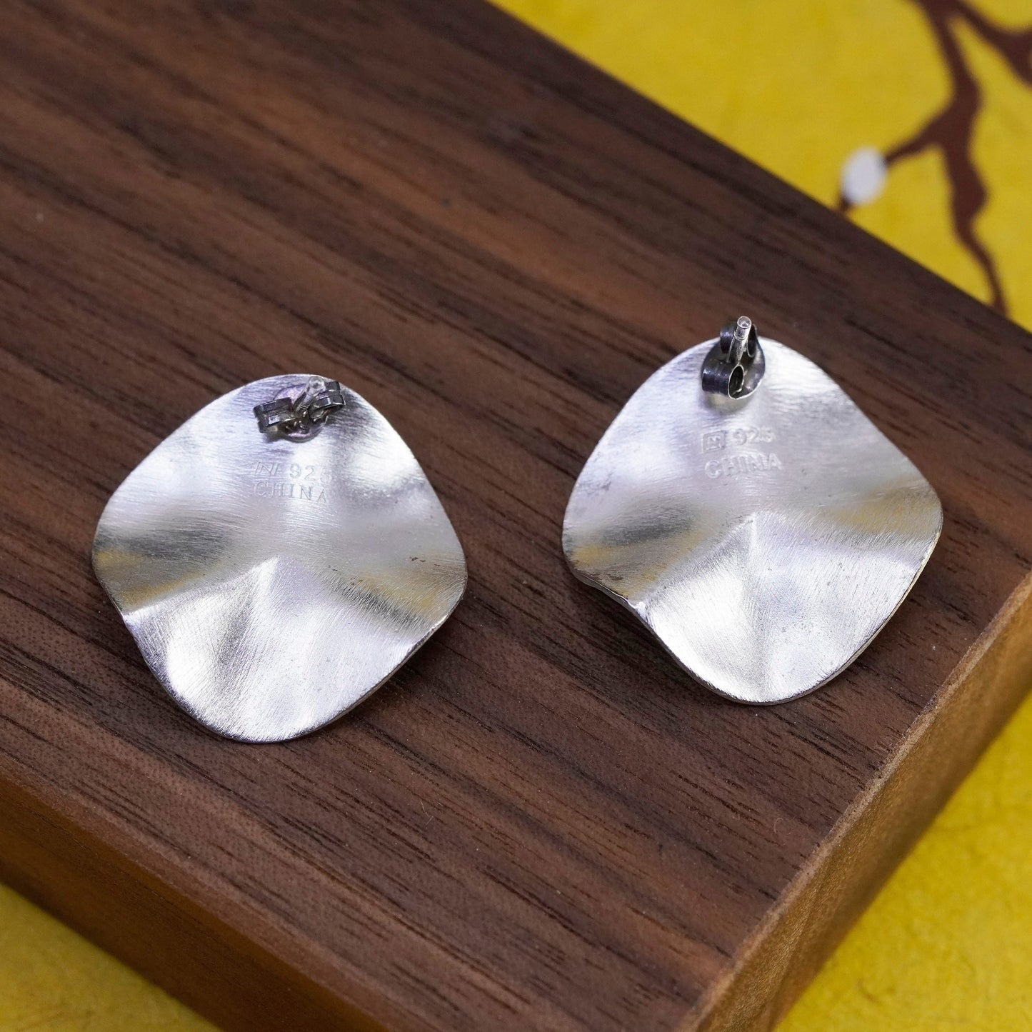 Vintage Sterling silver handmade matte earrings, elegant 925 wavy studs