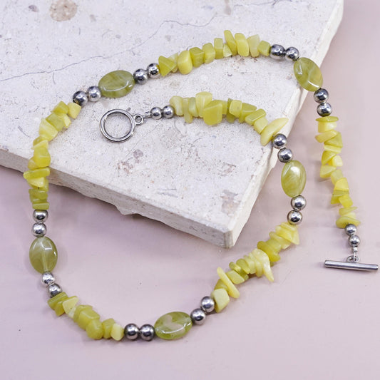 16", VTG Sterling 925 silver Handmade necklace, jade beads chain toggle closure