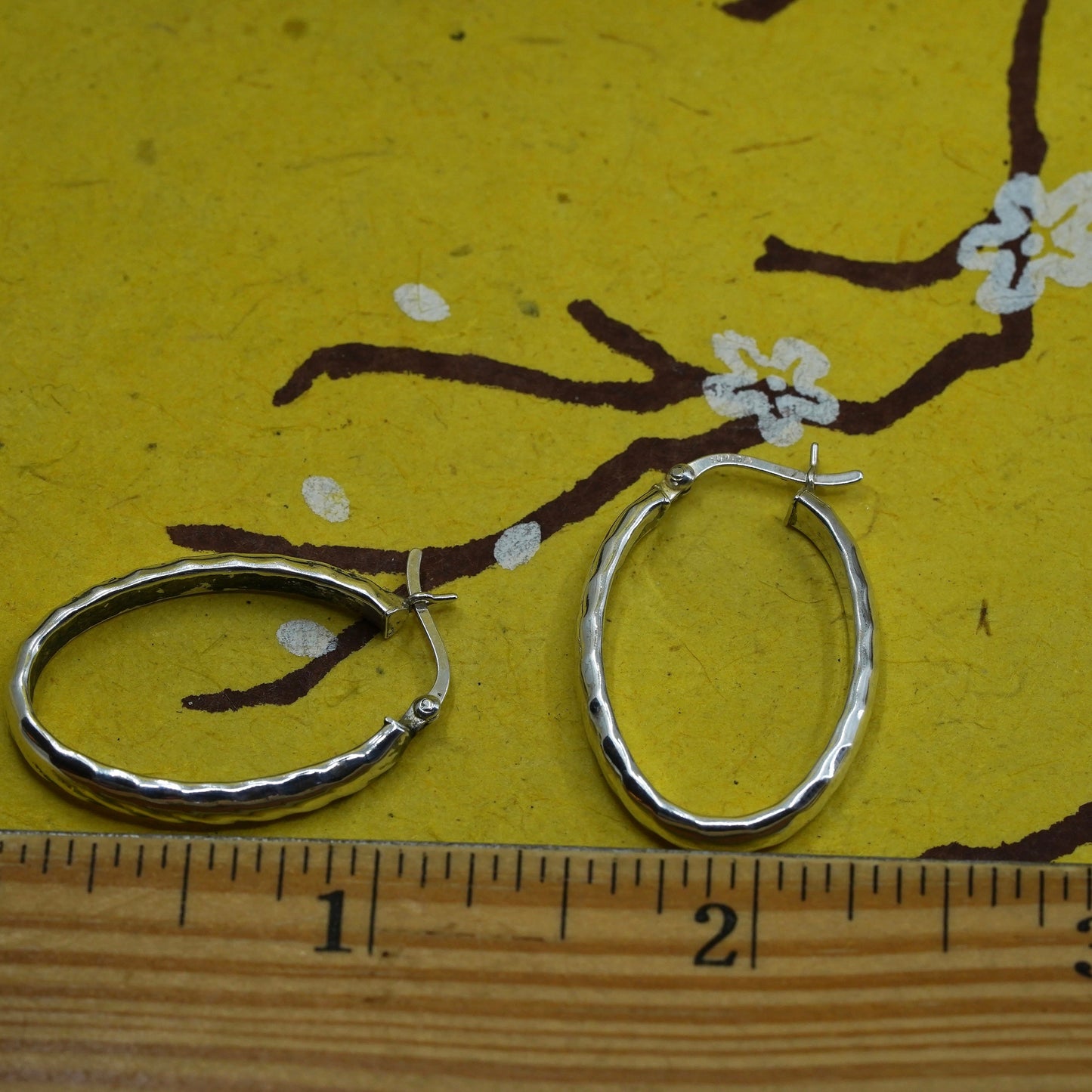 1.25", Sterling silver oval hoop earrings, textured 925 silver huggie