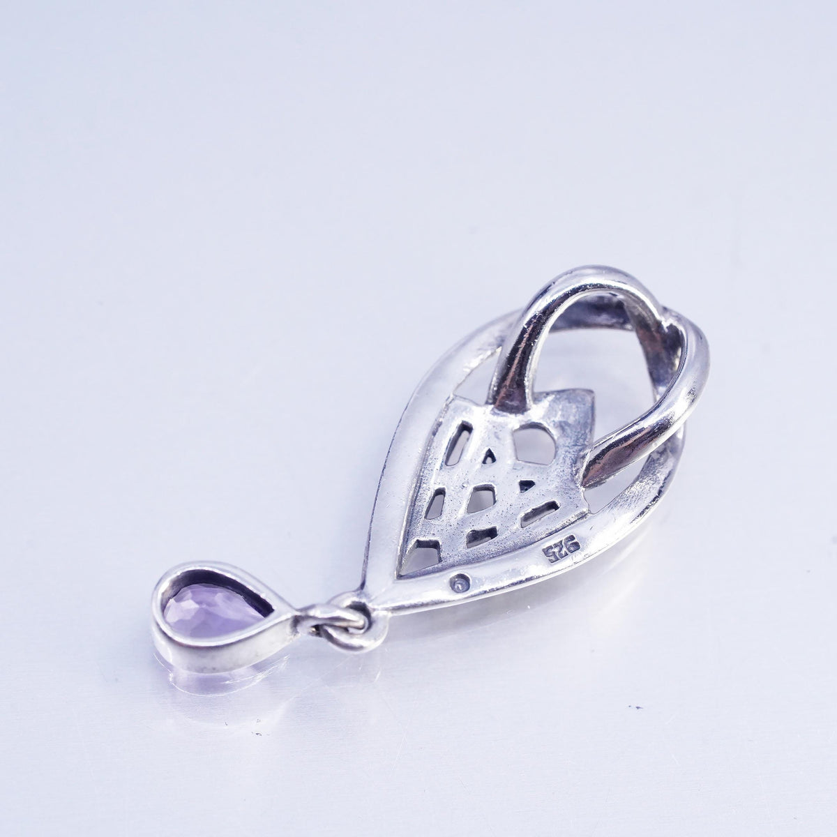 Vintage sterling 925 silver Irish Celtic knot teardrop pendant amethyst charm