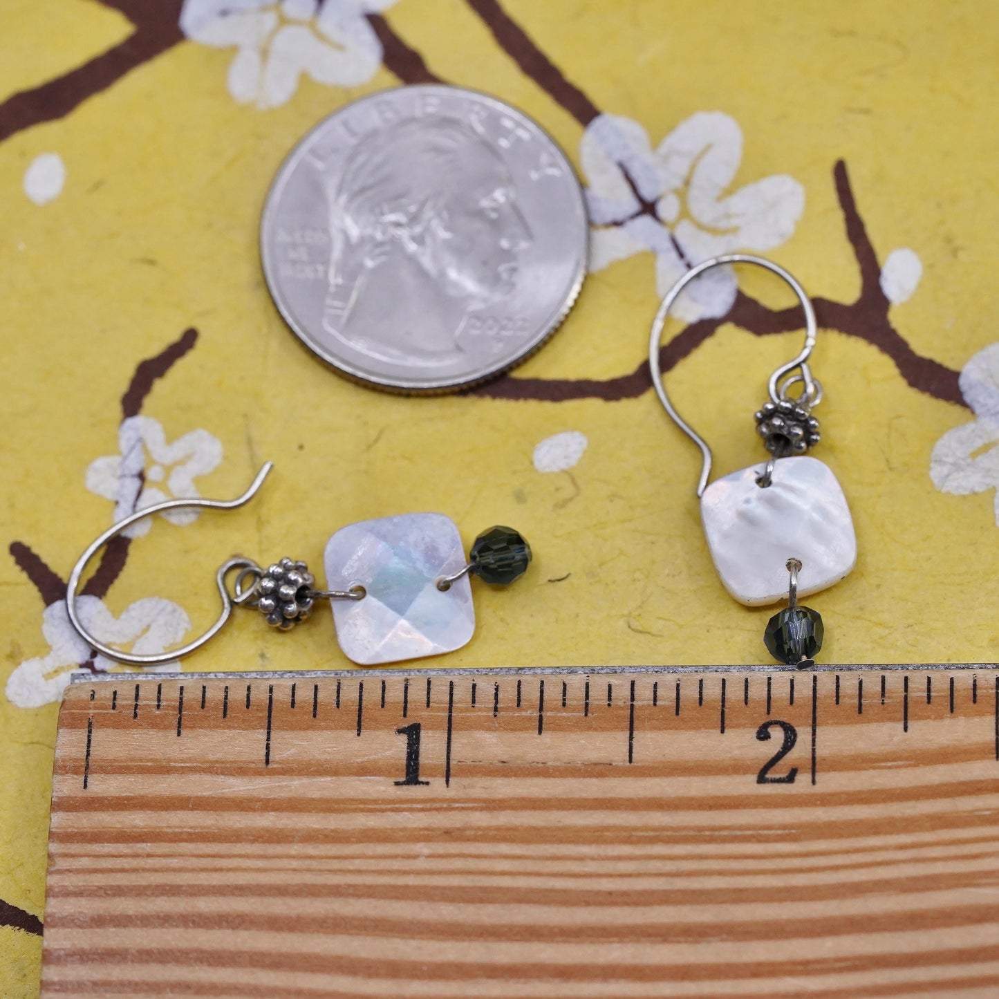 Vintage Sterling 925 silver handmade earrings w/ white mother of pearl dangles