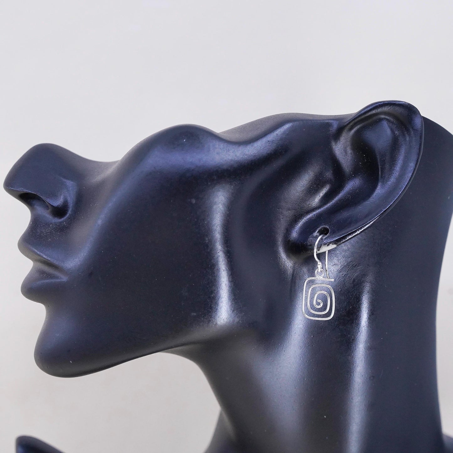 Vintage Sterling silver handmade earrings, modern 925 swirly dangles