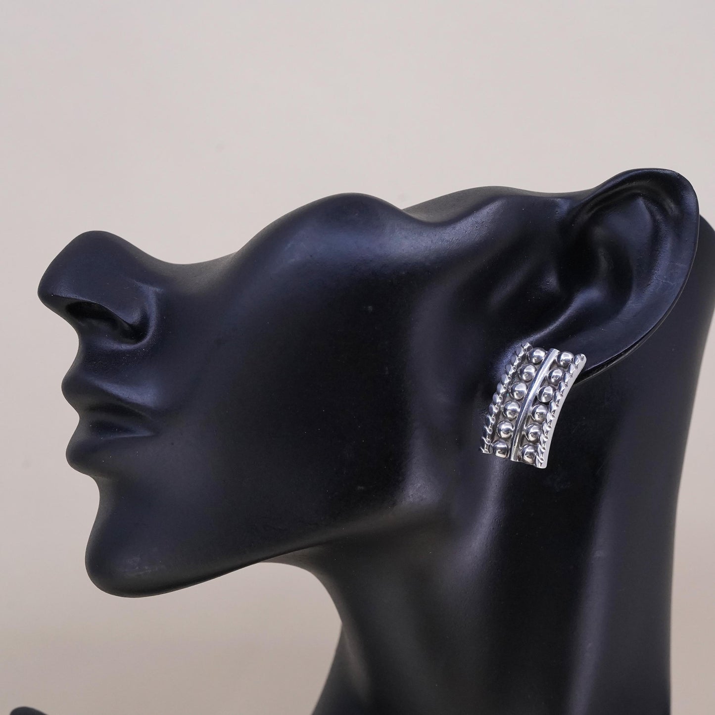Vintage handmade single earring. Sterling 925 silver beads stud