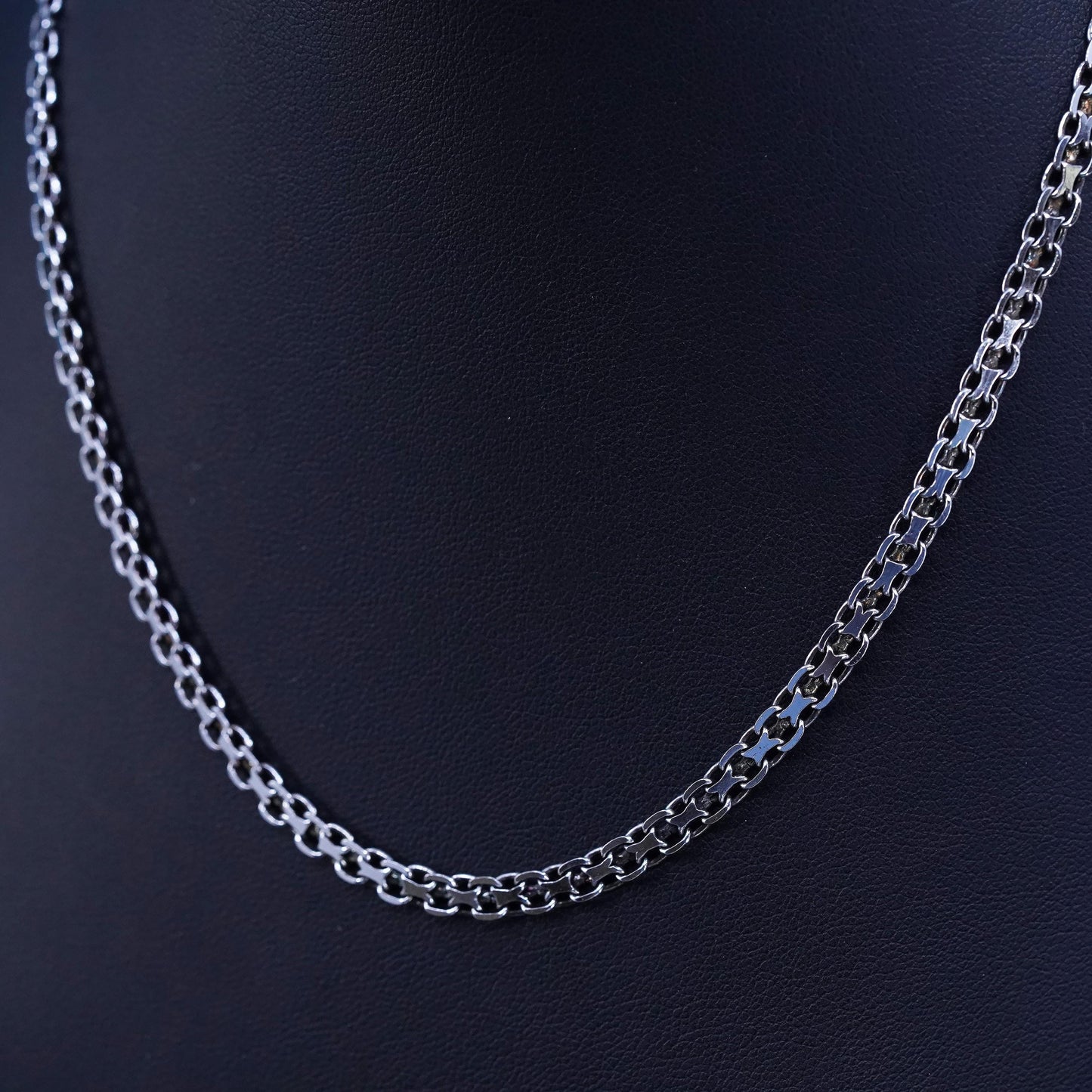 16" 5mm, vintage Sterling silver handmade necklace, flatten 925 anchor chain