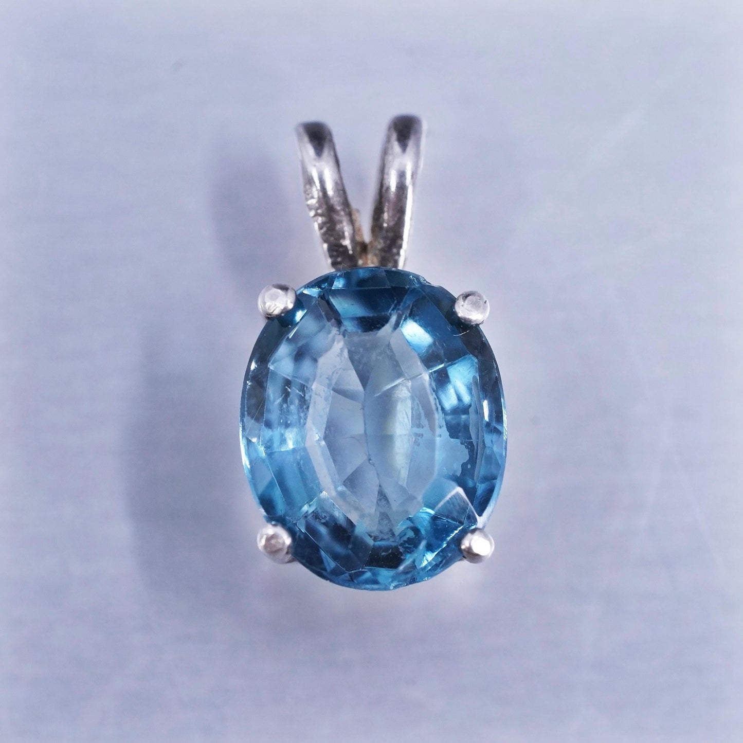 Vintage sterling 925 silver oval pendant with blue topaz